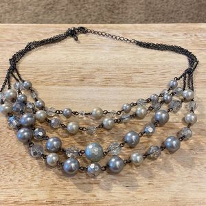 Costume Jewelry- gray beaded silver layered necklace